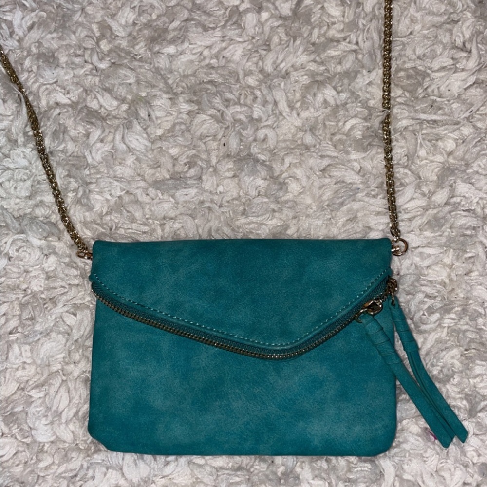 NWT Anthropologie Suede Turquoise Crossbody Bag - Picture 2 of 6